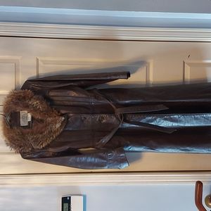 SOLD SOLD SOLD Leather trench with fur collar. Jonathan Christopher size 12